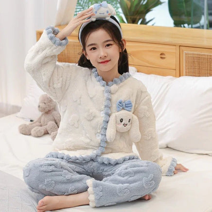 Cinnamoroll Pajamas Set Thicken Children Sanrio Kuromi Hello Kitty Boy Girl Flannel Fleece - Lusy Store LLC