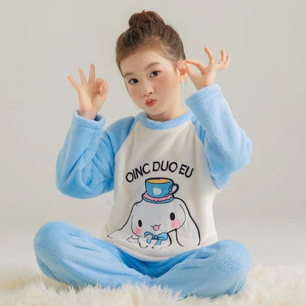 Cinnamoroll Pajamas Set Thicken Children Sanrio Kuromi Hello Kitty Boy Girl Flannel Fleece - Lusy Store LLC