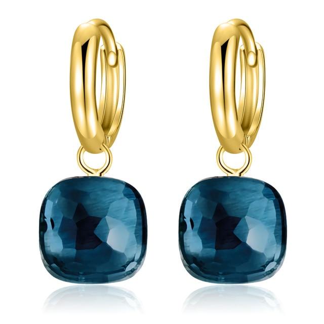 Classic London Blue Topaz Earrings Solid Gold Color 925 Sterling Silver - Lusy Store