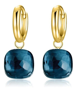 Classic London Blue Topaz Earrings Solid Gold Color 925 Sterling Silver - Lusy Store