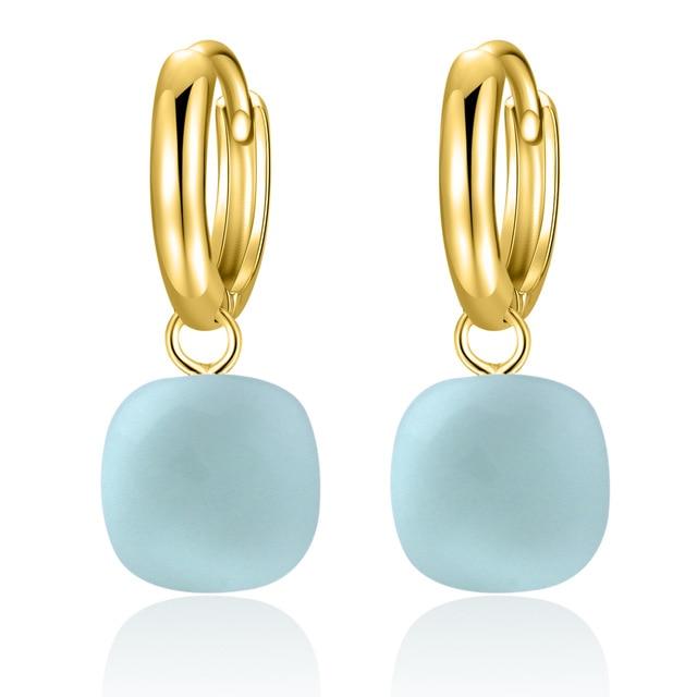 Classic London Blue Topaz Earrings Solid Gold Color 925 Sterling Silver - Lusy Store