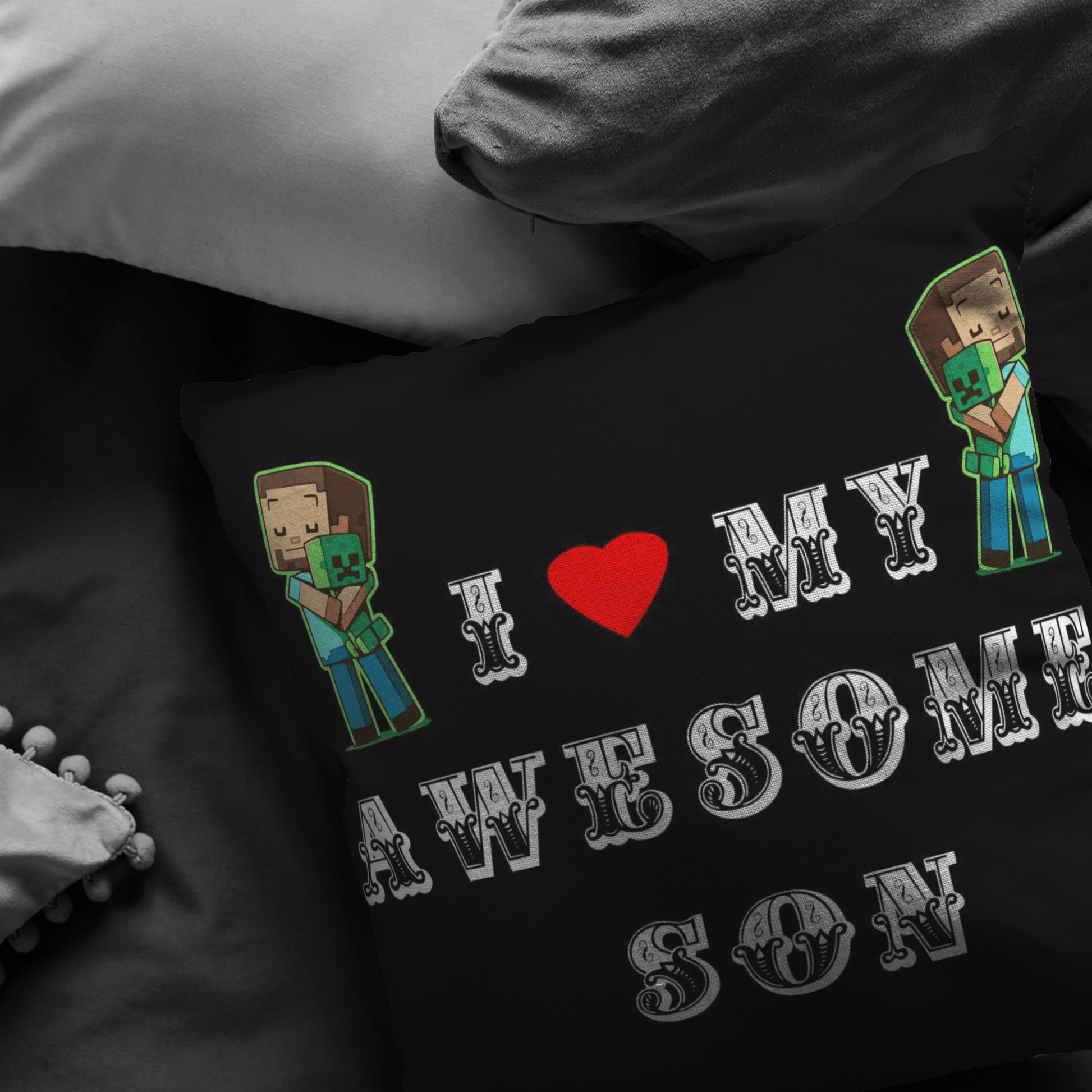 Classic Minecraft Pillow Love My Awesome Son - Lusy Store