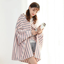 Comfy Hooded Blanket Winter Thick Comfortable Hooded Plaid Warm Unicorn Tv Long Sleeve Fleece Adult Blanket For Sofa Beds Pink Grey