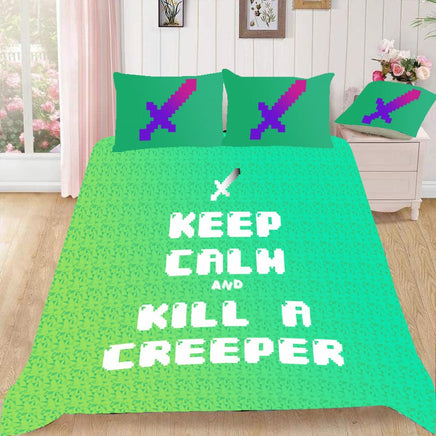 Creeper Minecraft Bed Sheets Kill A Creeper Funny Minecraft Duvet Covers Twin Full Queen King Bed Set - Lusy Store