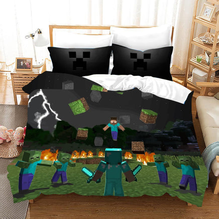 Creeper Minecraft Bed Sheets Monster Battle Minecraft Duvet Covers Twin Full Queen King Bed Set - Lusy Store