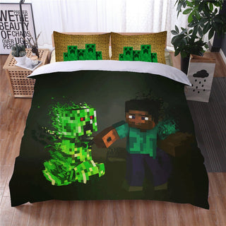 Creeper Minecraft Bed Sheets Steve and Creeper Minecraft Duvet Covers Twin Full Queen King Bed Set - Lusy Store