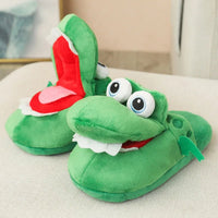 Crocodile Slippers With Moving Mouth Funny Cotton Non-slip Ladies Home Cotton Shoes Cute Gifts Green