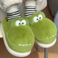 Crocodiles Slipper Cute Single Band Women Soft Heel Platform Fur Warm Indoor Comfortable Home Green
