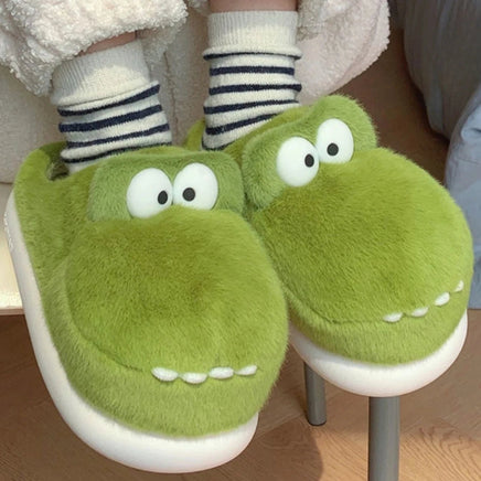 Crocodiles Slipper Cute Single Band Women Soft Heel Platform Fur Warm Indoor Comfortable Home Green