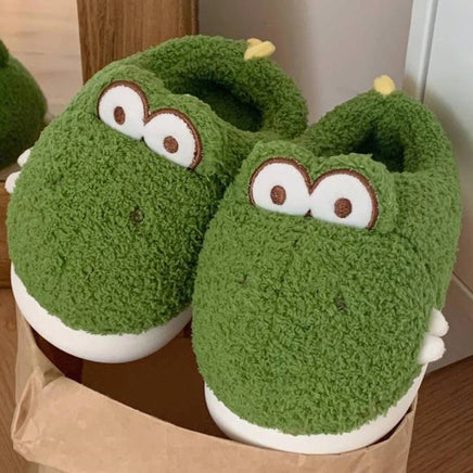 Crocodiles Slipper Cute Single Band Women Soft Heel Platform Fur Warm Indoor Comfortable Home Green-1