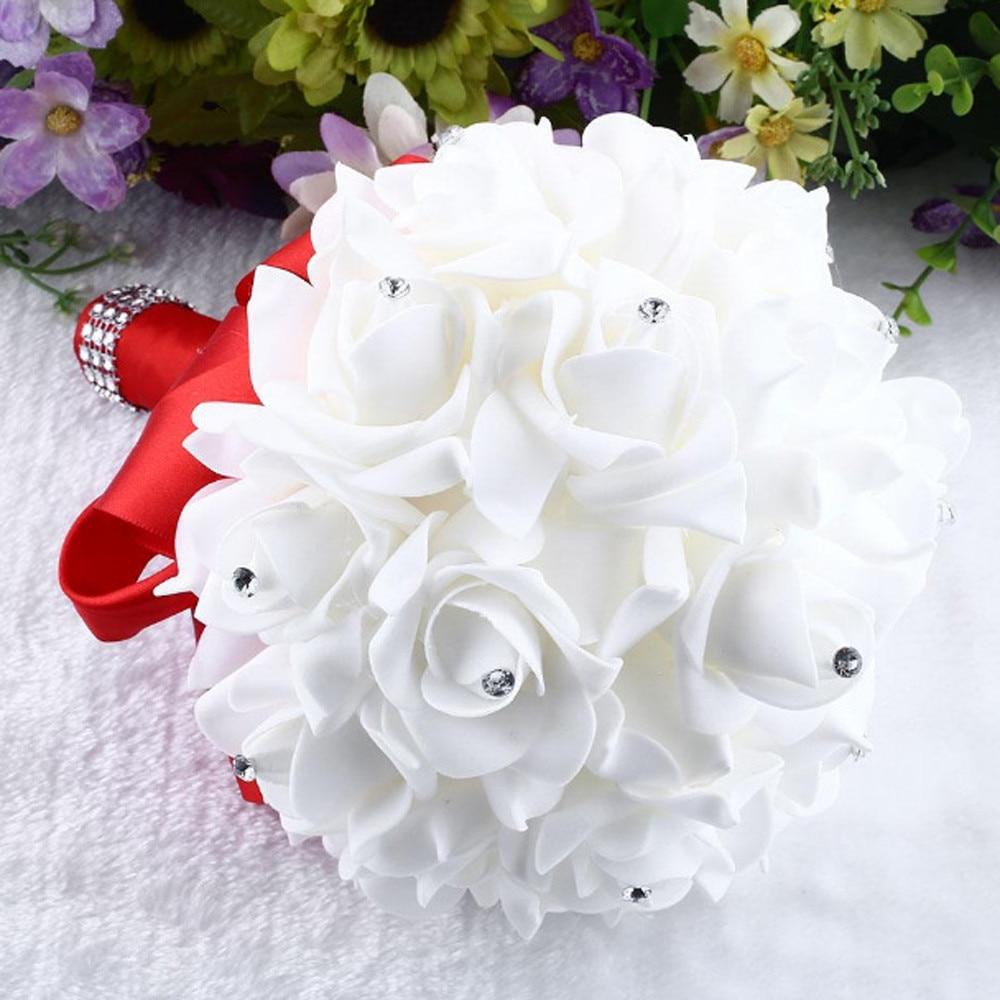 Crystal Roses Pearl Bridesmaid Wedding Bouquet Bridal Artificial Silk Flowers - Lusy Store