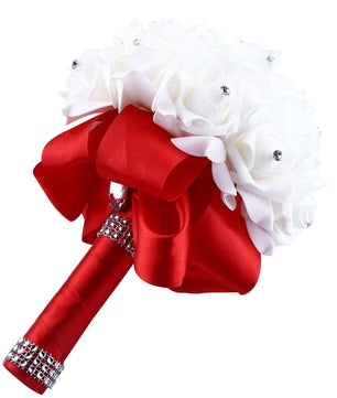 Crystal Roses Pearl Bridesmaid Wedding Bouquet Bridal Artificial Silk Flowers - Lusy Store