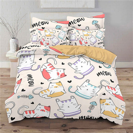 Cute Bedding Set Cartoon Cat Dogs Toddler Bedding Set 3D Microfiber Bedroom Decor D548 - Lusy Store