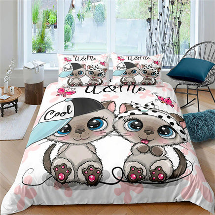 Cute Bedding Set Cartoon Cat Dogs Toddler Bedding Set 3D Microfiber Bedroom Decor D548 1
