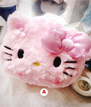 Cute Japanese Anime Cherry Blossom My melody Hello Kitty Plush Bags Stuffed Toy Soft Women's Handbag - Lusy Store