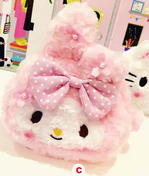 Cute Japanese Anime Cherry Blossom My melody Hello Kitty Plush Bags Stuffed Toy Soft Women's Handbag - Lusy Store