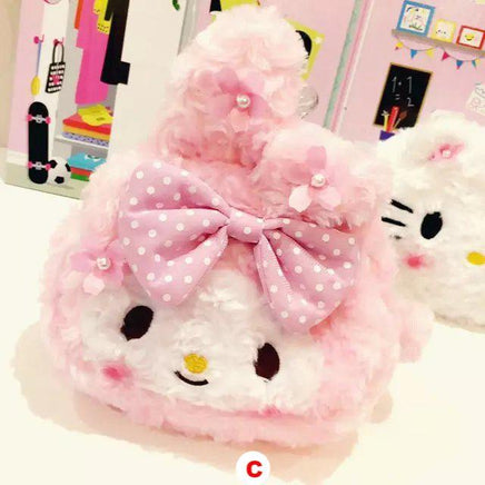 Cute Japanese Anime Cherry Blossom My melody Hello Kitty Plush Bags Stuffed Toy Soft Women's Handbag - Lusy Store