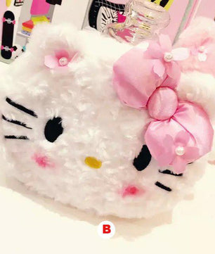 Cute Japanese Anime Cherry Blossom My melody Hello Kitty Plush Bags Stuffed Toy Soft Women's Handbag - Lusy Store