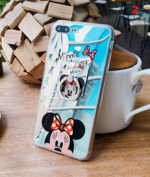 Cute Mirror Cartoon Kitty Case Minnie Mickey For iPhone Case Ultra Thin Clear Ring Holder Back Cover - Lusy Store