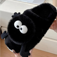 Cute Slippers Funny Women Plush Shoes Soft Bottom Home Cotton Flip Flops Cartoon Girls Furry Slippers Black