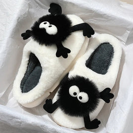 Cute Slippers Funny Women Plush Shoes Soft Bottom Home Cotton Flip Flops Cartoon Girls Furry Slippers White