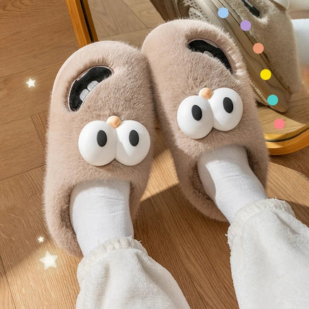 Cute Slippers Home Cotton Women Anti-Skid Warm Thick Soles Plush Upper Rainproof Cloth For External Wear Khaki