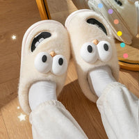 Cute Slippers Home Cotton Women Anti-Skid Warm Thick Soles Plush Upper Rainproof Cloth For External Wear Beige