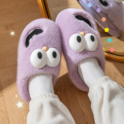 Cute Slippers Home Cotton Women Anti-Skid Warm Thick Soles Plush Upper Rainproof Cloth For External Wear Purple