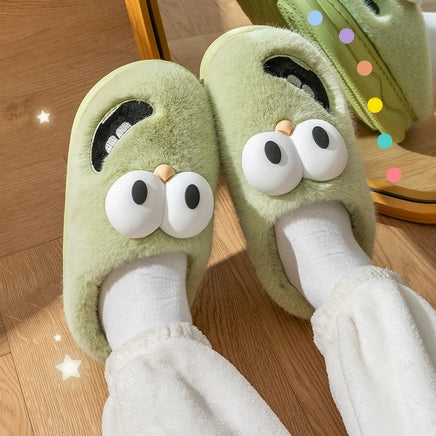 Cute Slippers Home Cotton Women Anti-Skid Warm Thick Soles Plush Upper Rainproof Cloth For External Wear Green