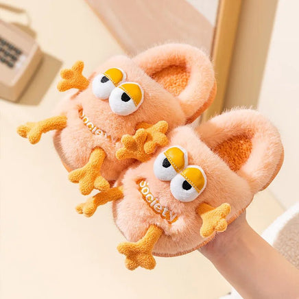Cute Slippers Kids Shoes Cartoon Warm Non-slip Girl Boy Home Cotton Shoes Orange