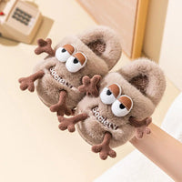 Cute Slippers Kids Shoes Cartoon Warm Non-slip Girl Boy Home Cotton Shoes Brown