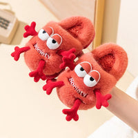 Cute Slippers Kids Shoes Cartoon Warm Non-slip Girl Boy Home Cotton Shoes Red