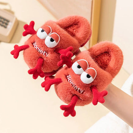 Cute Slippers Kids Shoes Cartoon Warm Non-slip Girl Boy Home Cotton Shoes Red