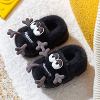 Cute Slippers Kids Shoes Cartoon Warm Non-slip Girl Boy Home Cotton Shoes Black