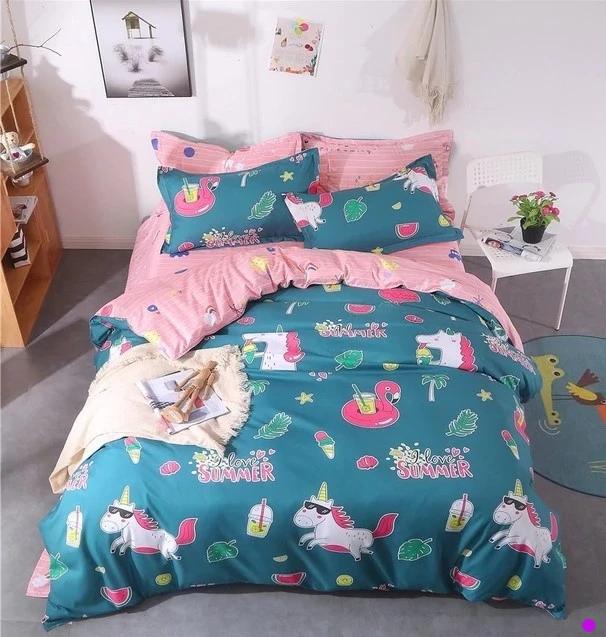 Cute Unicorn and Flamingo Bedding Sets Duvet Cover Kids Bedding Sets Tropical Leave Twin/Full/Queen/King Size - Lusy Store