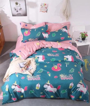 Cute Unicorn and Flamingo Bedding Sets Duvet Cover Kids Bedding Sets Tropical Leave Twin/Full/Queen/King Size - Lusy Store