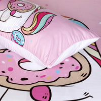 Cute Unicorn Bedding Sets Duvet Cover Rainbow Hair Kids Bedding Sets Colorful Pink Blue Girly Bedspreads Donuts - Lusy Store