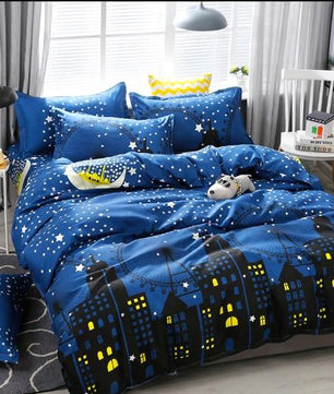 Dark Blue City Night Scene Bedding Sets Duvet Cover Bed Sheet Kids Bedding Sets Twin/Full/Queen/King Size - Lusy Store