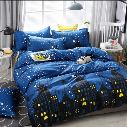 Dark Blue City Night Scene Bedding Sets Duvet Cover Bed Sheet Kids Bedding Sets Twin/Full/Queen/King Size - Lusy Store