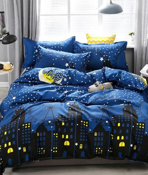 Dark Blue City Night Scene Bedding Sets Duvet Cover Bed Sheet Kids Bedding Sets Twin/Full/Queen/King Size - Lusy Store