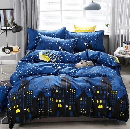 Dark Blue City Night Scene Bedding Sets Duvet Cover Bed Sheet Kids Bedding Sets Twin/Full/Queen/King Size - Lusy Store