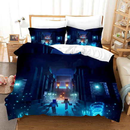Deep Dark Minecraft Bed Sheets Dark Blue Duvet Covers Twin Full Queen King Bed Set - Lusy Store
