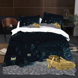Deep Dark Minecraft Bed Sheets Dark Worlds Duvet Covers Twin Full Queen King Black Bed Set - Lusy Store
