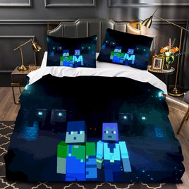 Deep Dark Minecraft Bed Sheets Steve Dark Blue Duvet Covers Twin Full Queen King Bed Set - Lusy Store