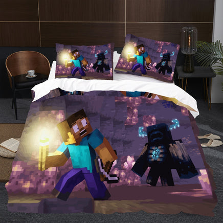 Deep Dark Minecraft Bed Sheets Steve Duvet Covers Twin Full Queen King Bed Set - Lusy Store