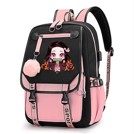 Demon Slayer Nezuko Backpacks Teenager Backpacks for School Rucksack Canvas Laptop B69 Black Pink
