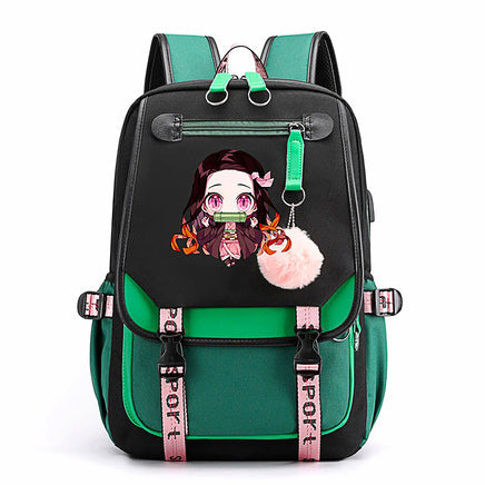 Demon Slayer Nezuko Backpacks Teenager Backpacks for School Rucksack Canvas Laptop B69 Green