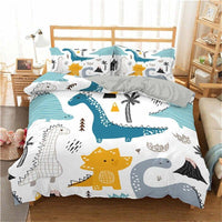 Dinosaur Bedding 3D Family Cartoon Printed Bedding Sets For Kids White Yellow