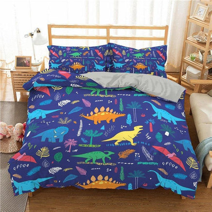 Dinosaur Bedding 3D Family Cartoon Printed Bedding Sets For Kids Blue
