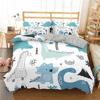 Dinosaur Bedding 3D Family Cartoon Printed Bedding Sets For Kids White Blue